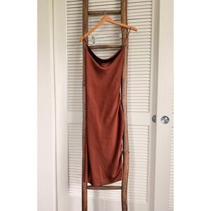 Ever‎ B Rust Copper Satin Cowl Neck Midi Slip Dress Open Back Small